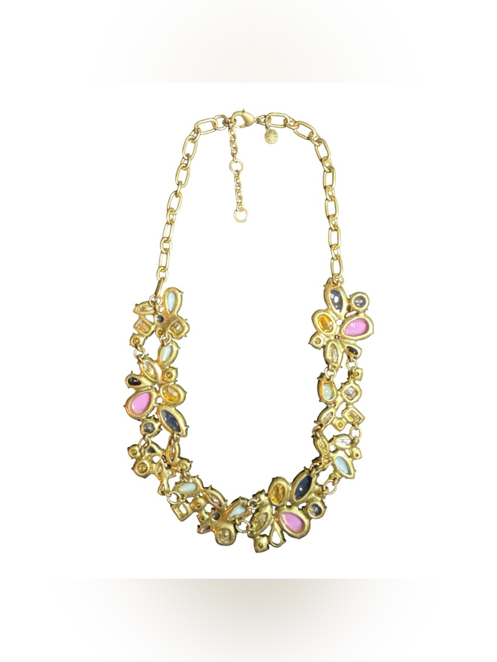 J.Crew Colorful Crystal Floral Statement Bib Necklace Gold Tone EUC - Picture 3 of 6